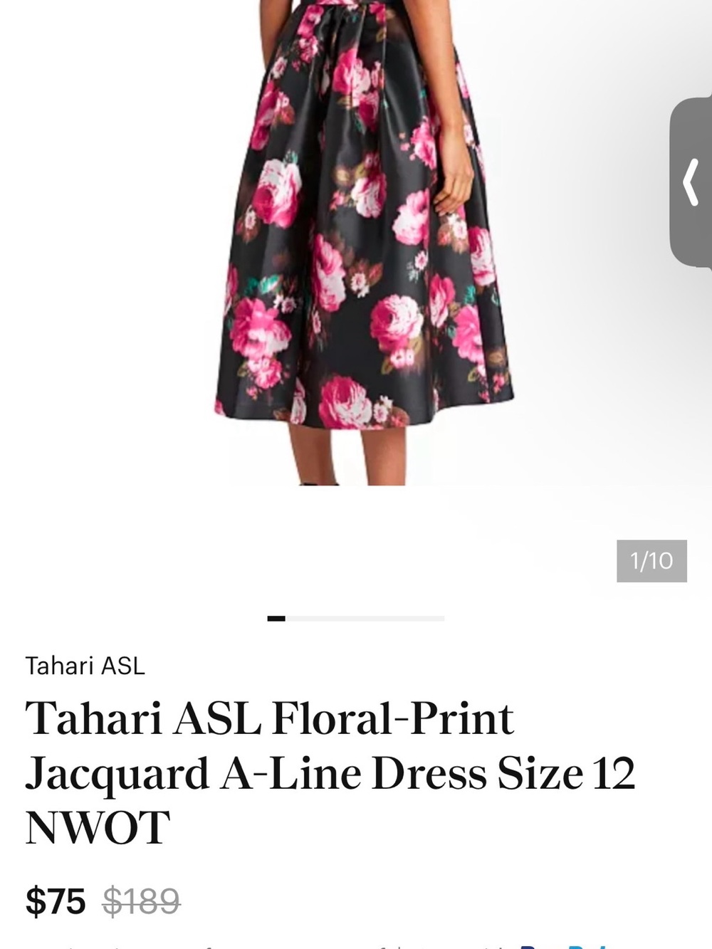 Tahari Black Floral V-Neck Sleeveless Dress with Bow Waist - Picture 9 of 9